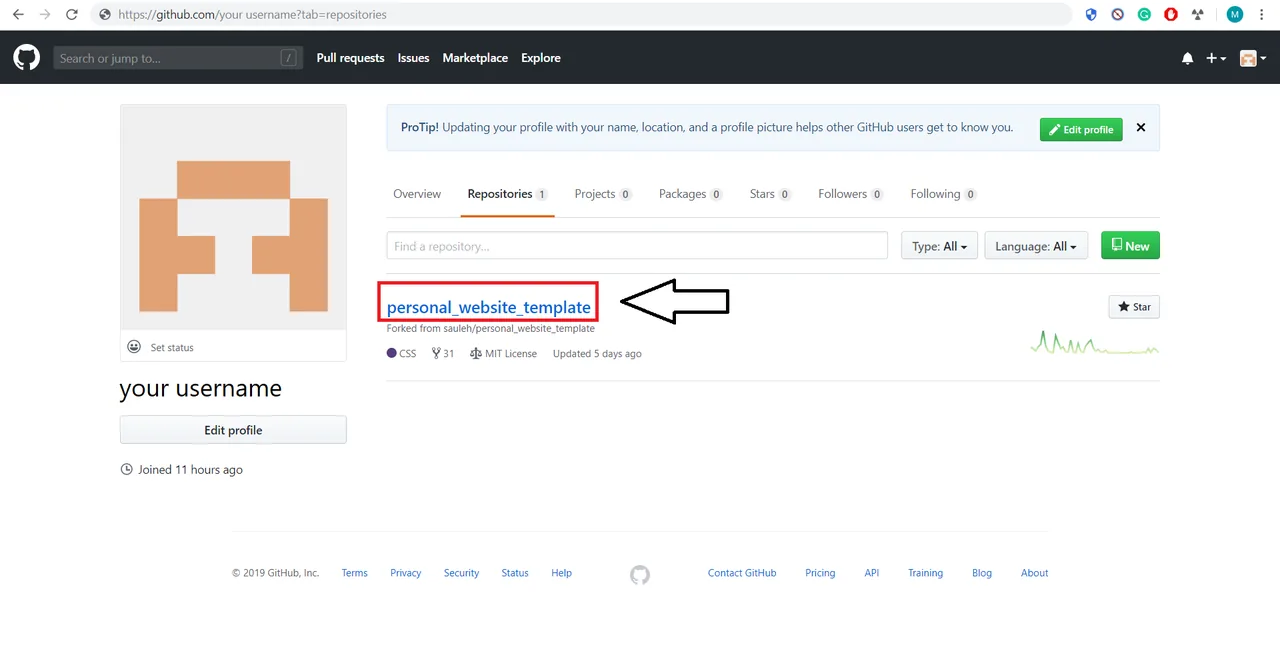 The repository link marked in the list