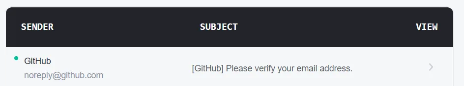 Inbox with the GitHub verification email
