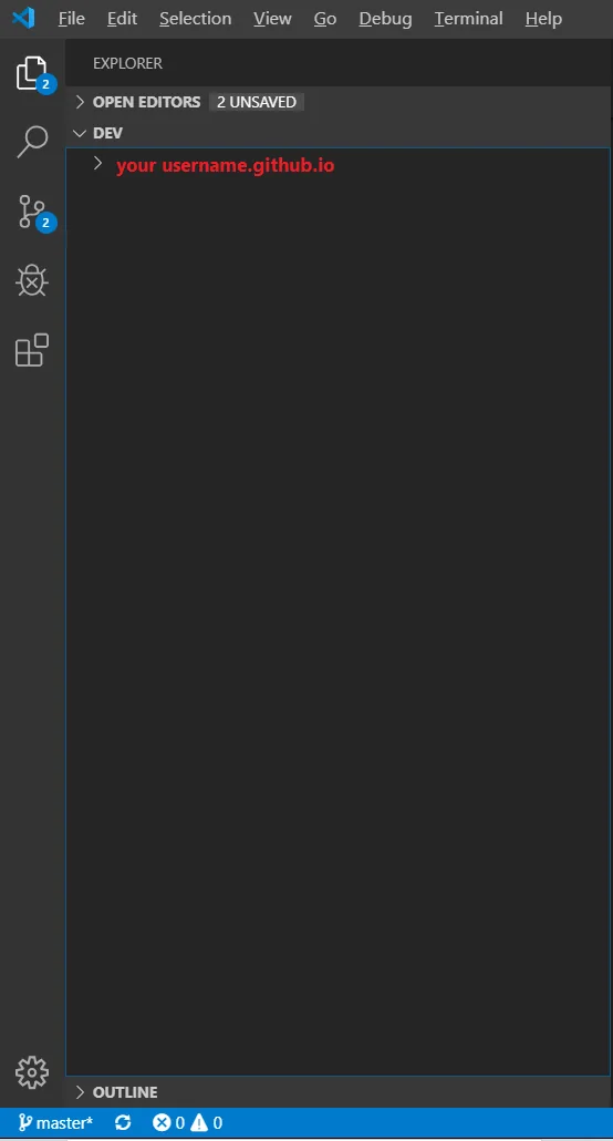 The site's files in the VS Code explorer