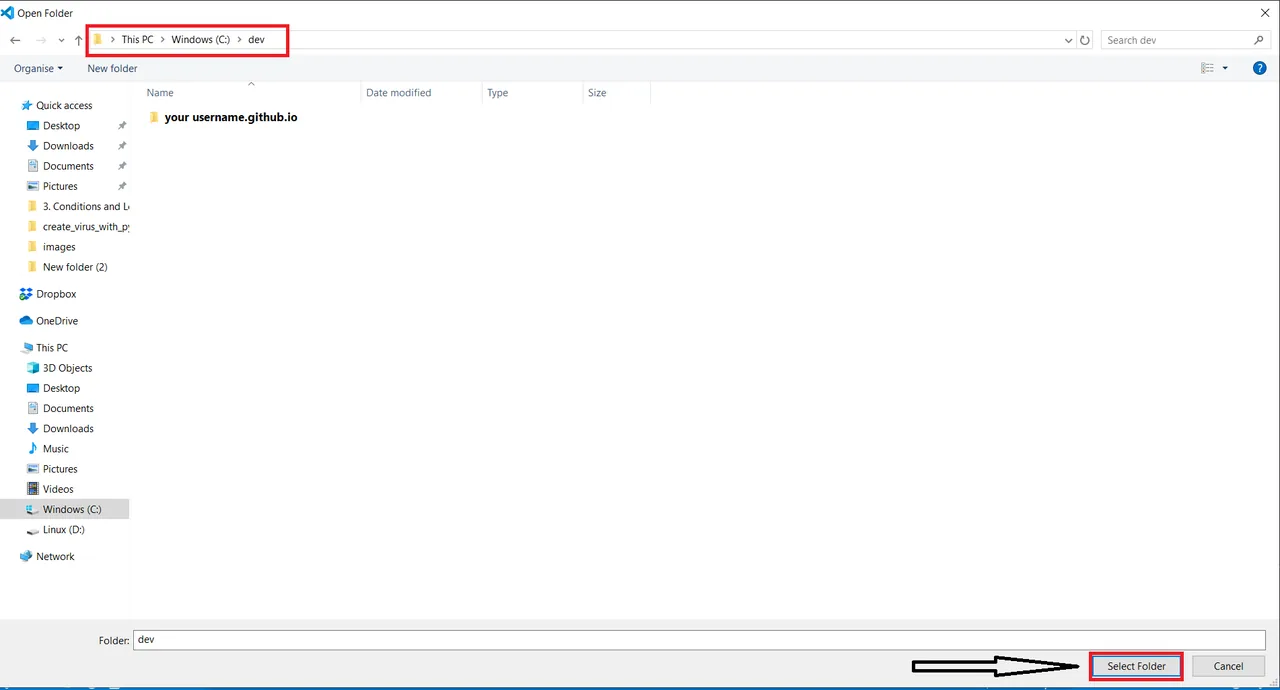 Folder picker with Select Folder marked
